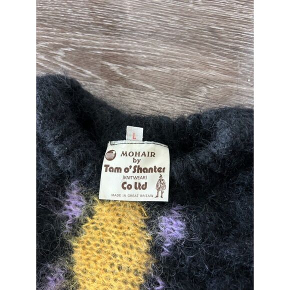 Vintage Tam O’Shanter‎ Mohair Sweater Large Black Argyle UK Made 80s Punk Unisex - Picture 2 of 6